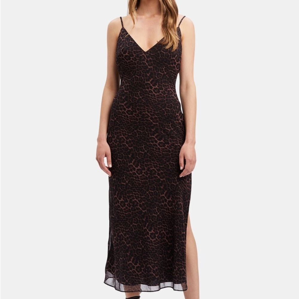Leopard-Print Midi Slip Dress - Black/Brown